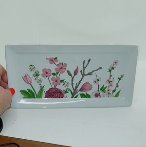 Grove Collaborative Floral Flowers Ceramic Rectangle Retired Trinket Tray Dish